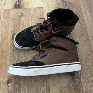Youth size 3 brown leather and black suede Hightop Vans sneakers